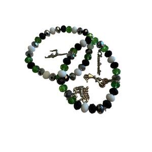 Set of 2 New Green Black White Cheer Cheerleading Cheerleader Beaded Bracelet